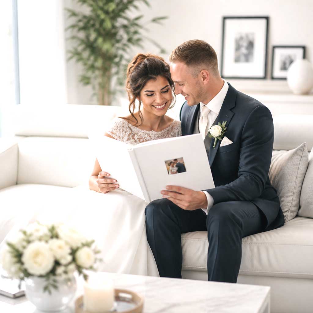 Minimal and elegant, this white linen album blends seamlessly into modern décor.