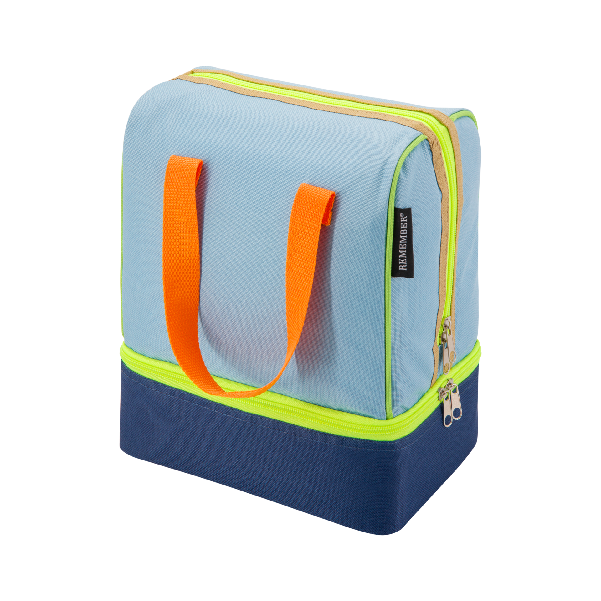 insulated lunch bag with orange handles on a white background