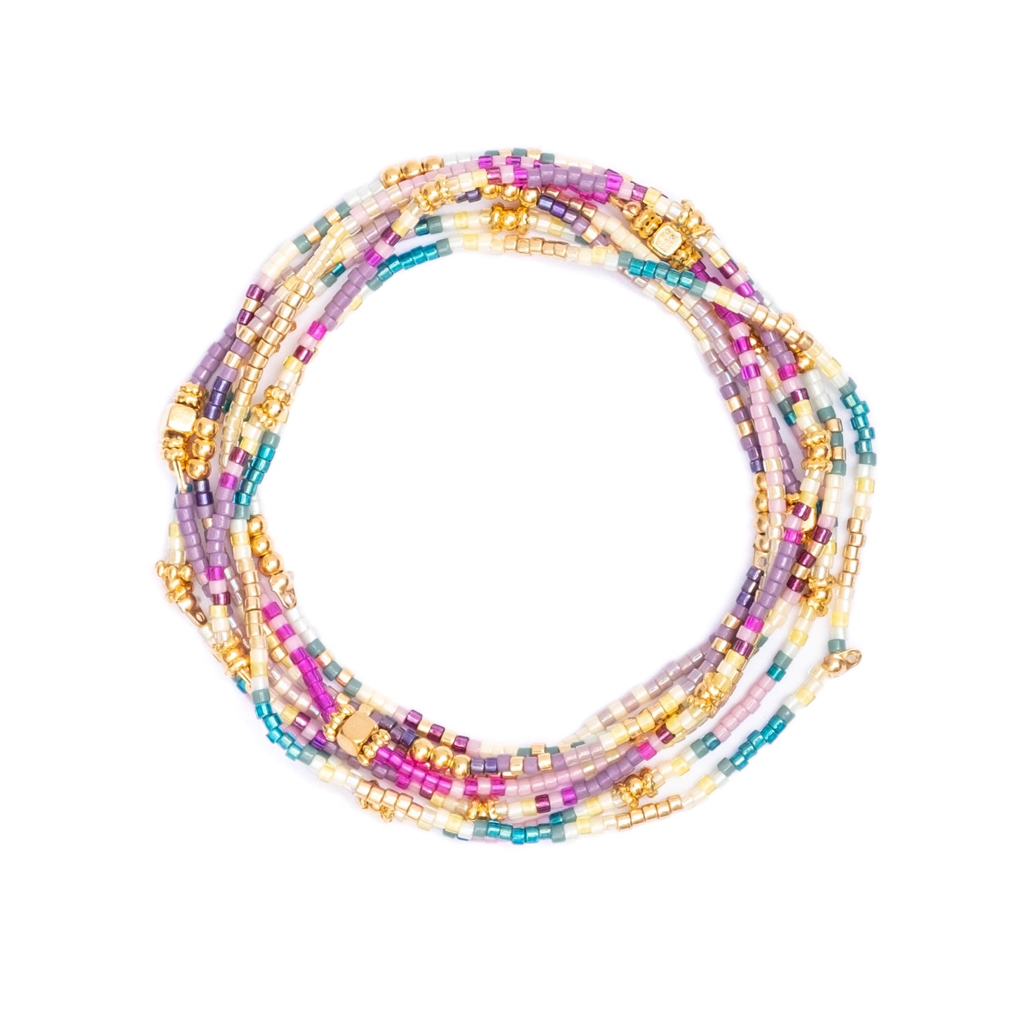 Set of 7  Miyuki Beaded Stretch  Bracelets (Aqua/Purple)