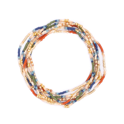 Set of 7 Miyuki Beaded Stretch Bracelet Set - Blue/Green/Rust