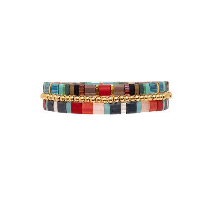 Set of 3 Miyuki Tila Bracelets (Red /Aqua)