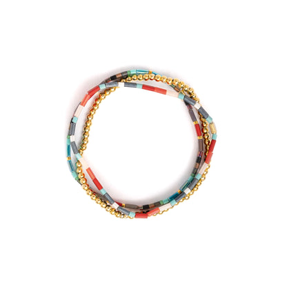 Set of 3 Miyuki Tila Bracelets (Red /Aqua)