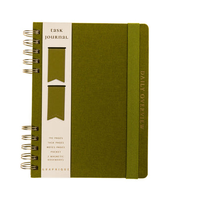 Olive Green 6 x 8 Fabric-Covered Journal with Magnetic Bookmarks