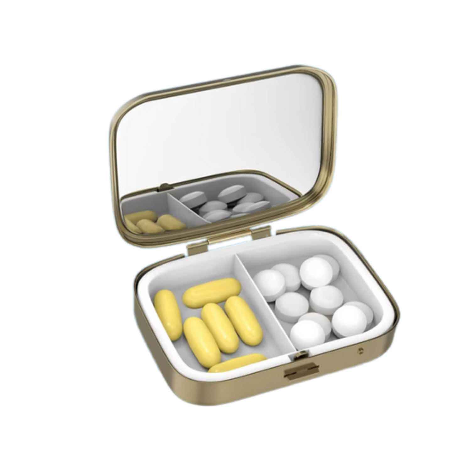 Compact floral medication case in light blue for vitamins, tablets, and travel essentials