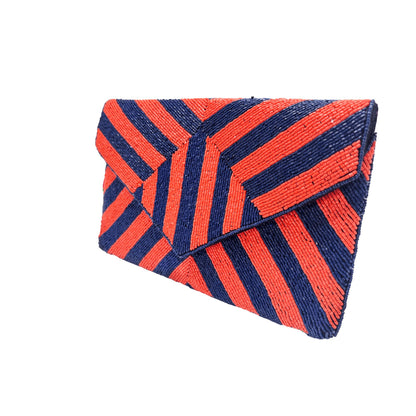 Blue & Orange Stripes Beaded Clutch