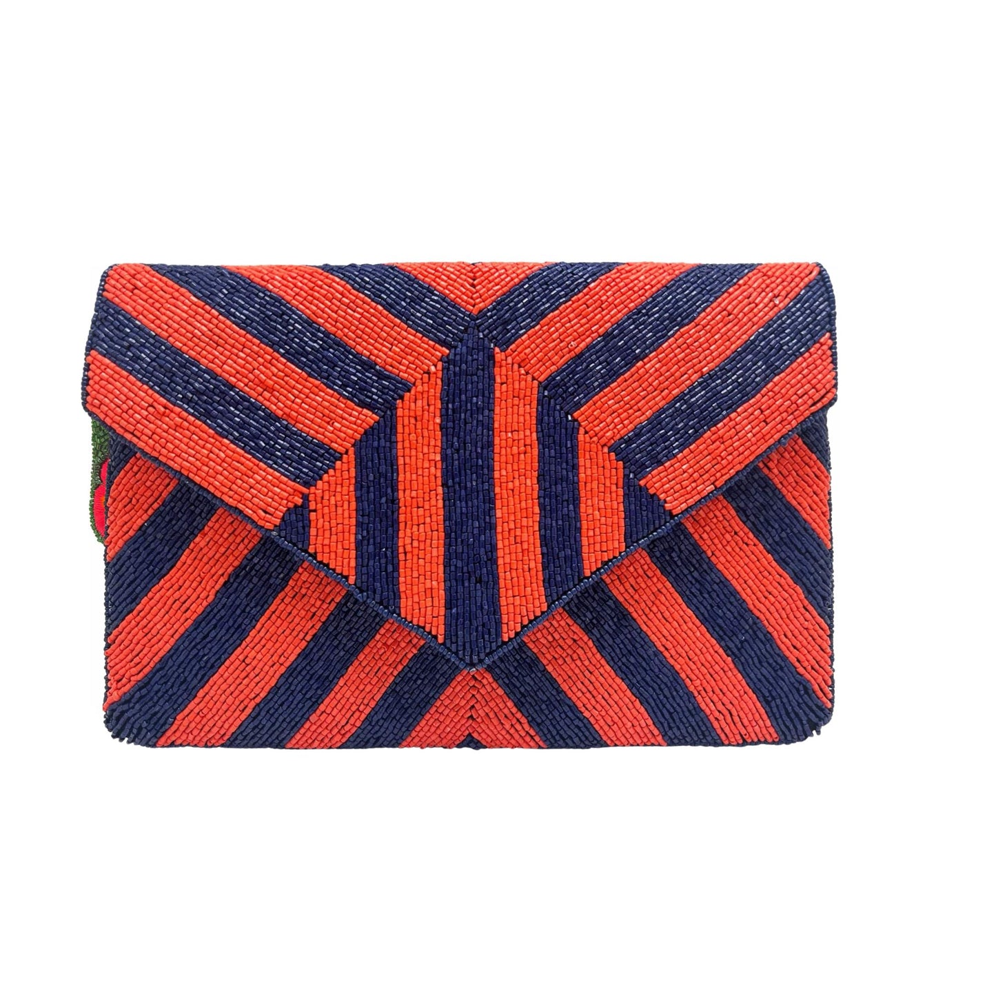 Blue & Orange Stripes Beaded Clutch