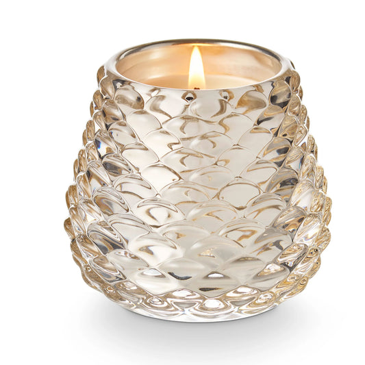Winter-White Pinecone Glass Candle