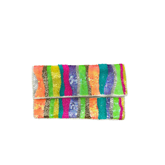 NEW - Playful Wavy Stripes Beaded Clutch