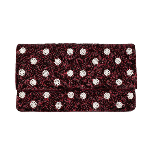 Burgundy Polka Dot Beaded Clutch