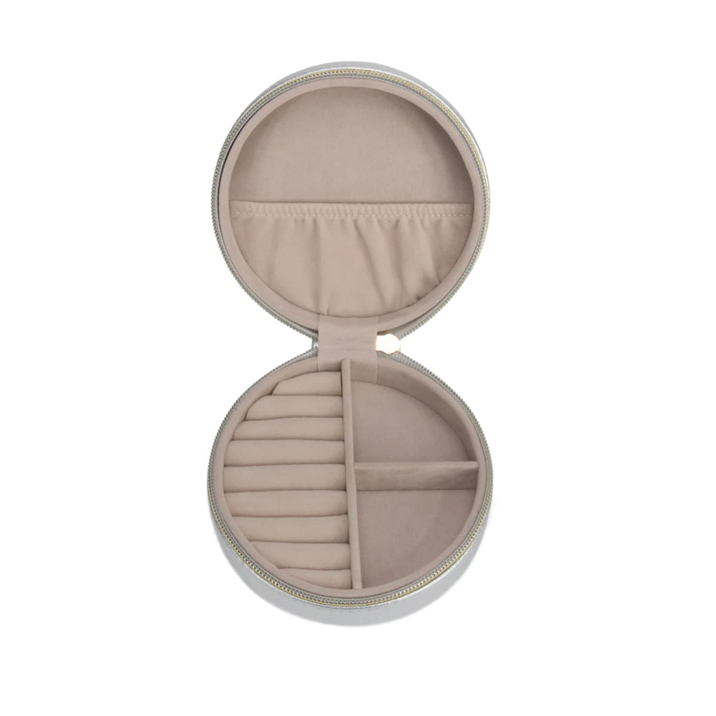Quilted Round Travel Jewelry Case Silver
