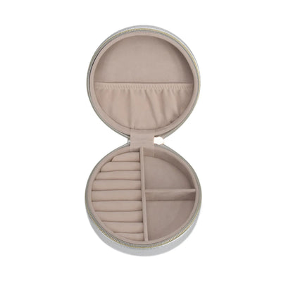 Quilted Round Travel Jewelry Case Silver