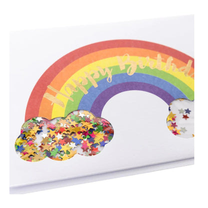 Greeting card with a rainbow and 'Happy Birthday' text on a white background