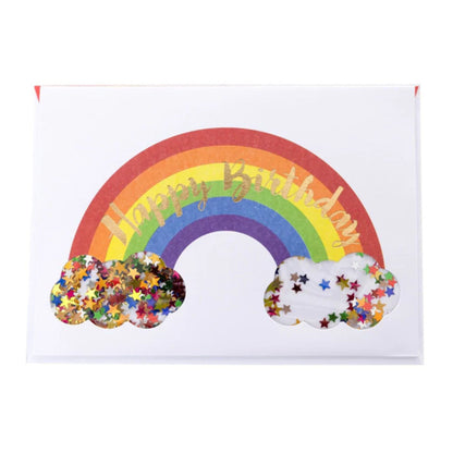 Colorful rainbow with 'Happy Birthday' text on a white background