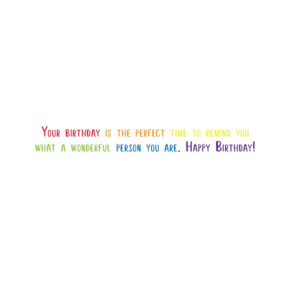 Colorful birthday message on a white background