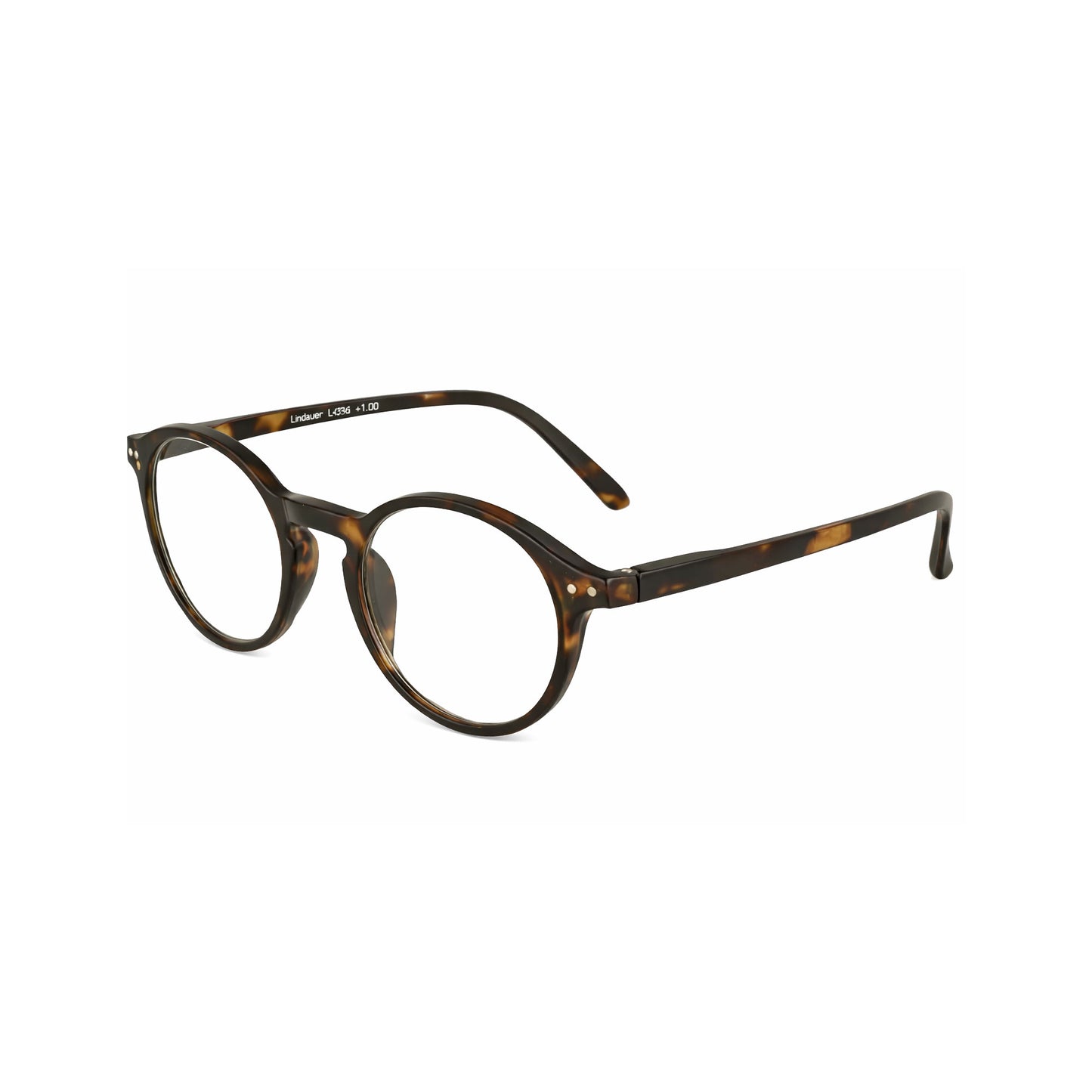 Tortoiseshell reading glasses on a white background