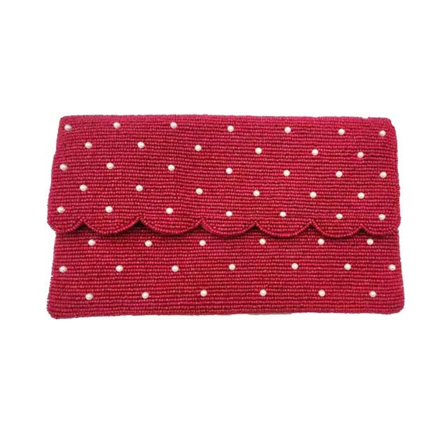 Red Embroidered Polka Dots Beaded Clutch - For Her - shop_name