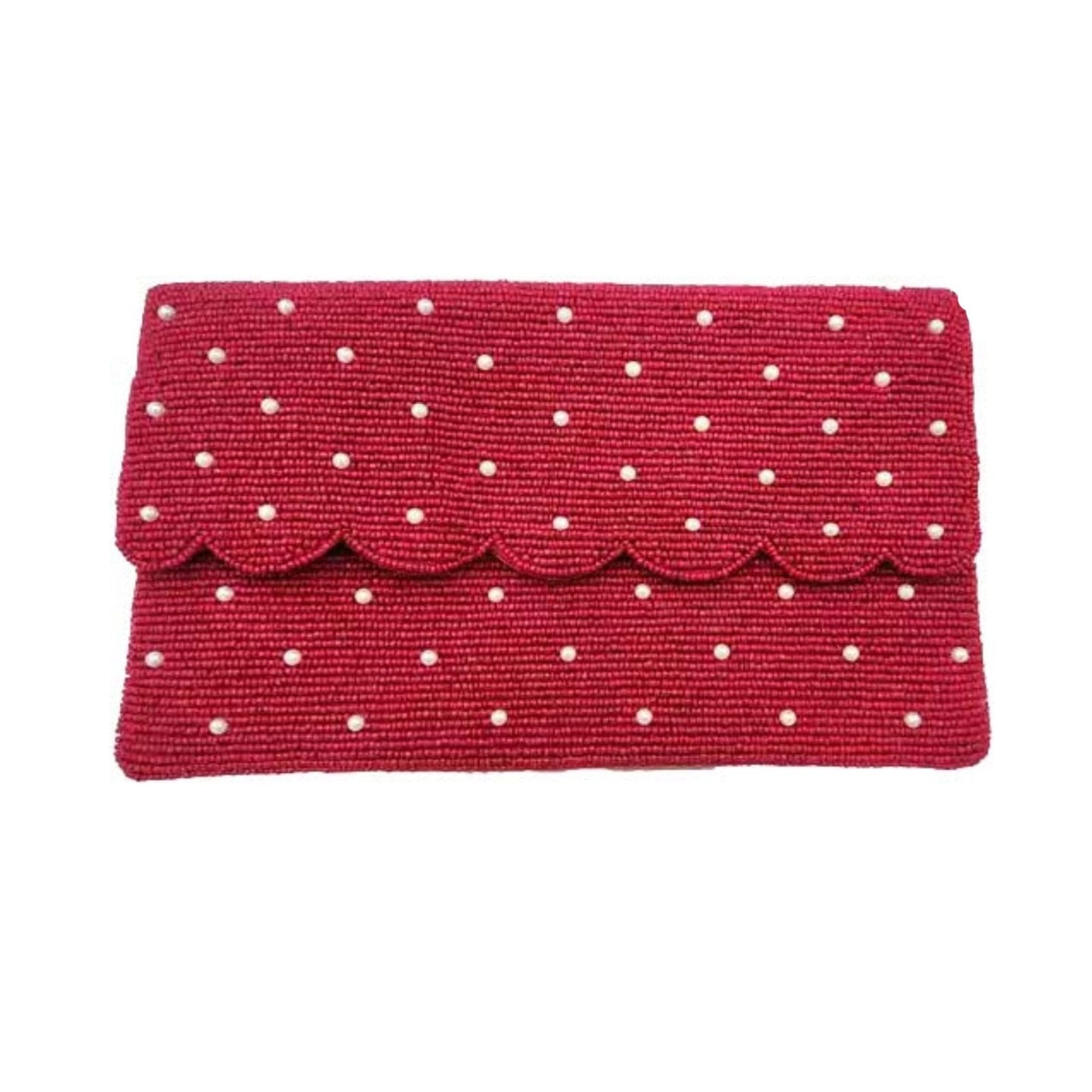 Red Embroidered Polka Dots Beaded Clutch - For Her - shop_name