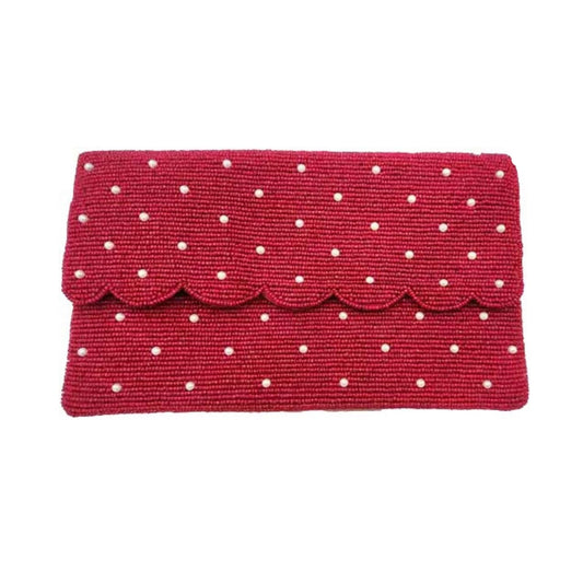 Red Embroidered Polka Dots Beaded Clutch - For Her - shop_name