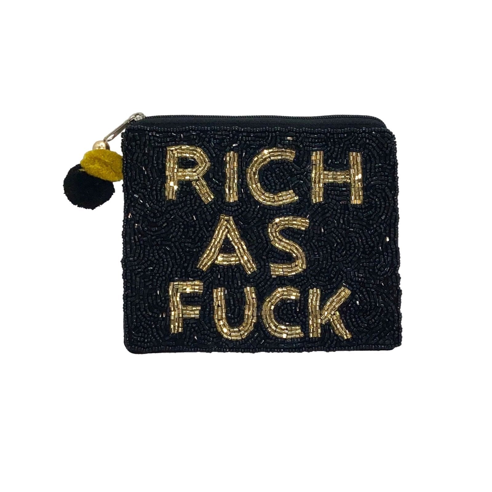 Rich as F*ck Black Beaded Coin Pouch - For Her - shop_name