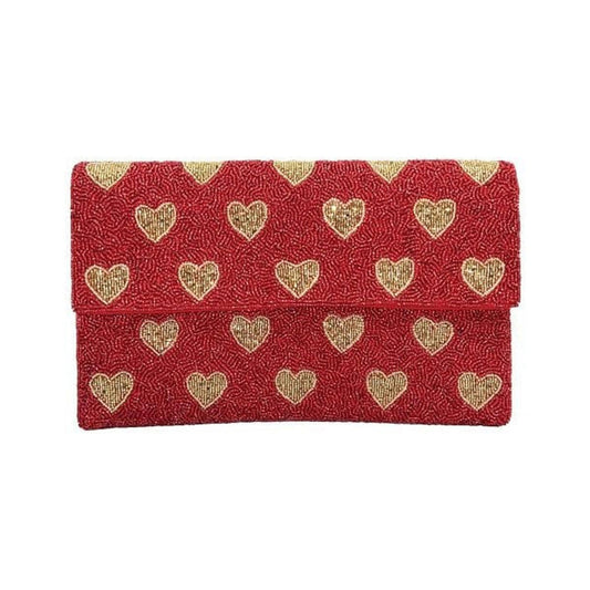 Romantic Hearts Red Beaded Clutch - For Her - shop_name