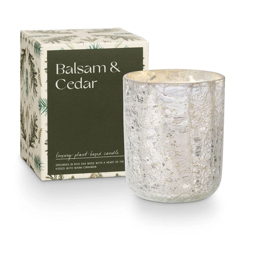 Small Boxed Crackle Glass Candle Balsam & Cedar - Candle - shop_name