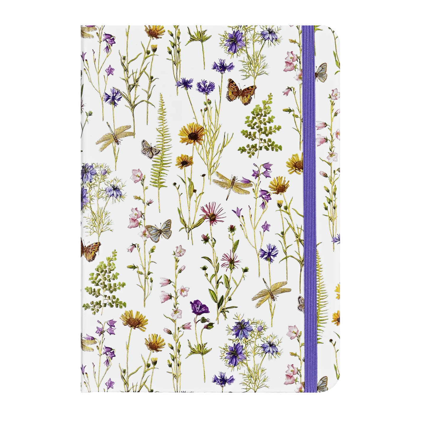 Notebook with floral and butterfly design on a white background