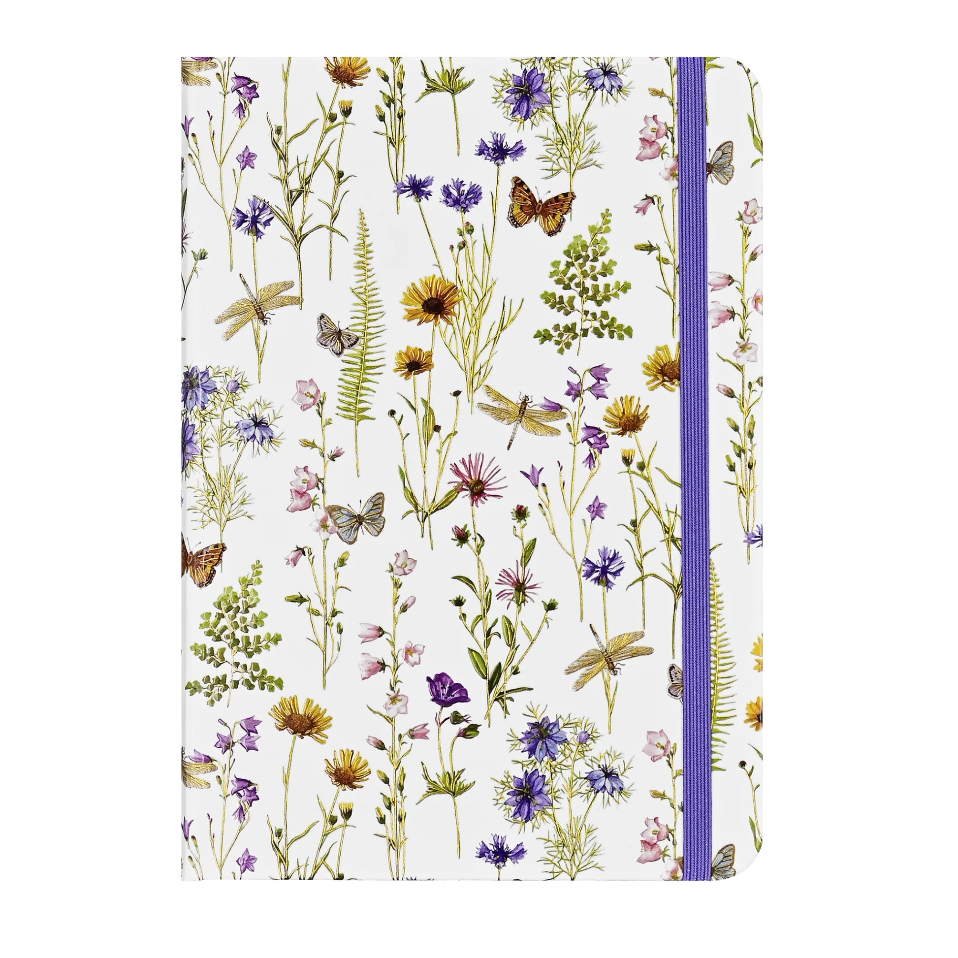 Notebook with floral and butterfly design on a white background