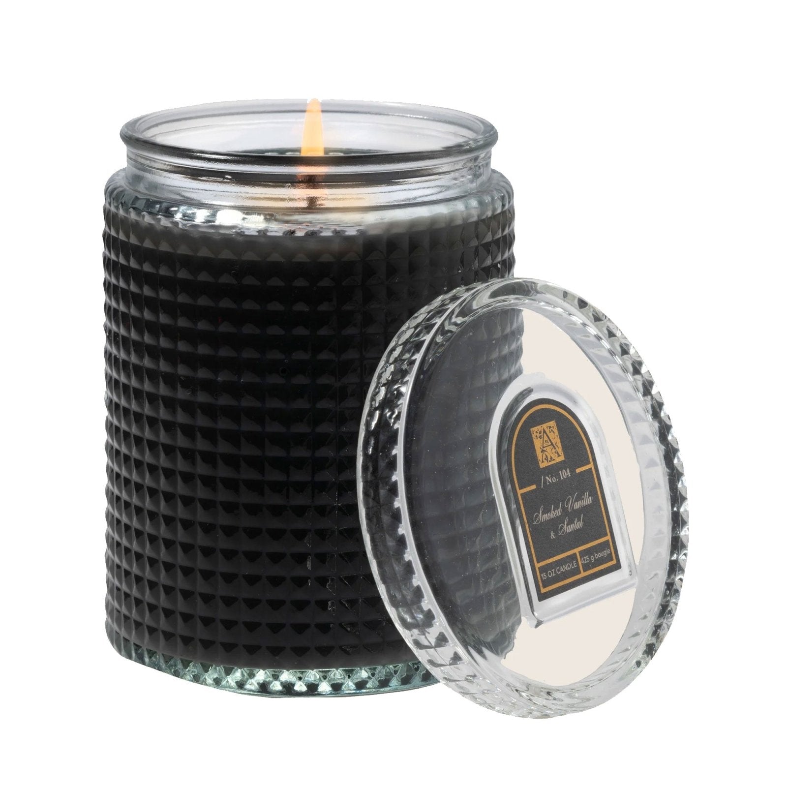 Smoked Vanilla & Santal textured Glass Candle 15oz - Candle - shop_name
