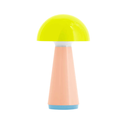 Colorful toy resembling a mushroom on a white background