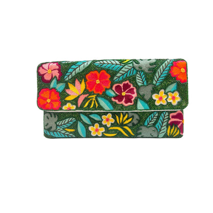 Pochette perlée à grandes feuilles