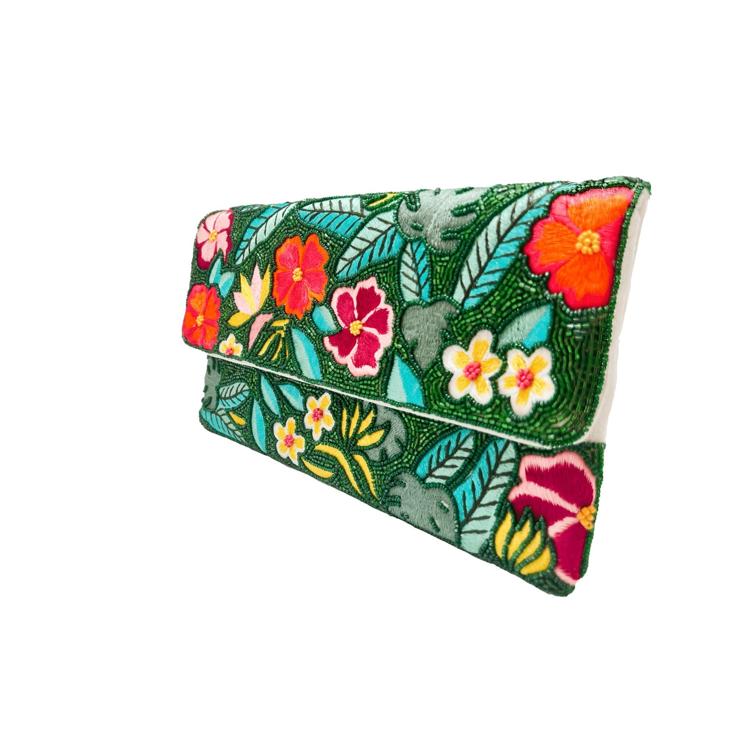 Pochette perlée à grandes feuilles