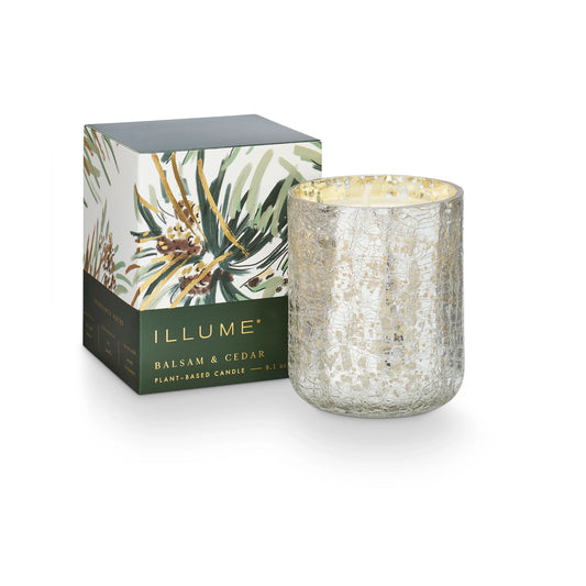 Balsam & Cedar Small Boxed Crackle Glass Candle