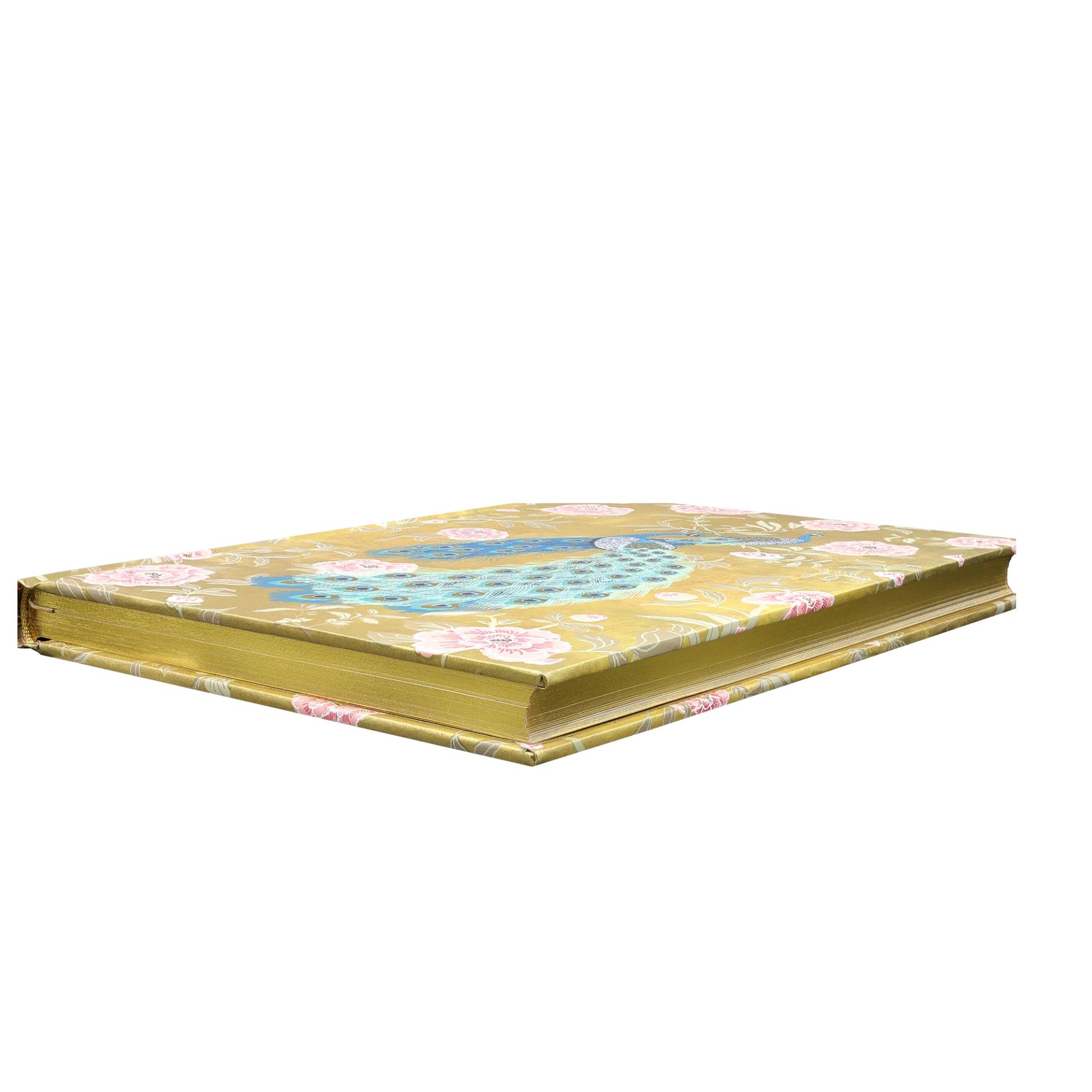 Decorative medium sized journal with floral patterns on a gold background