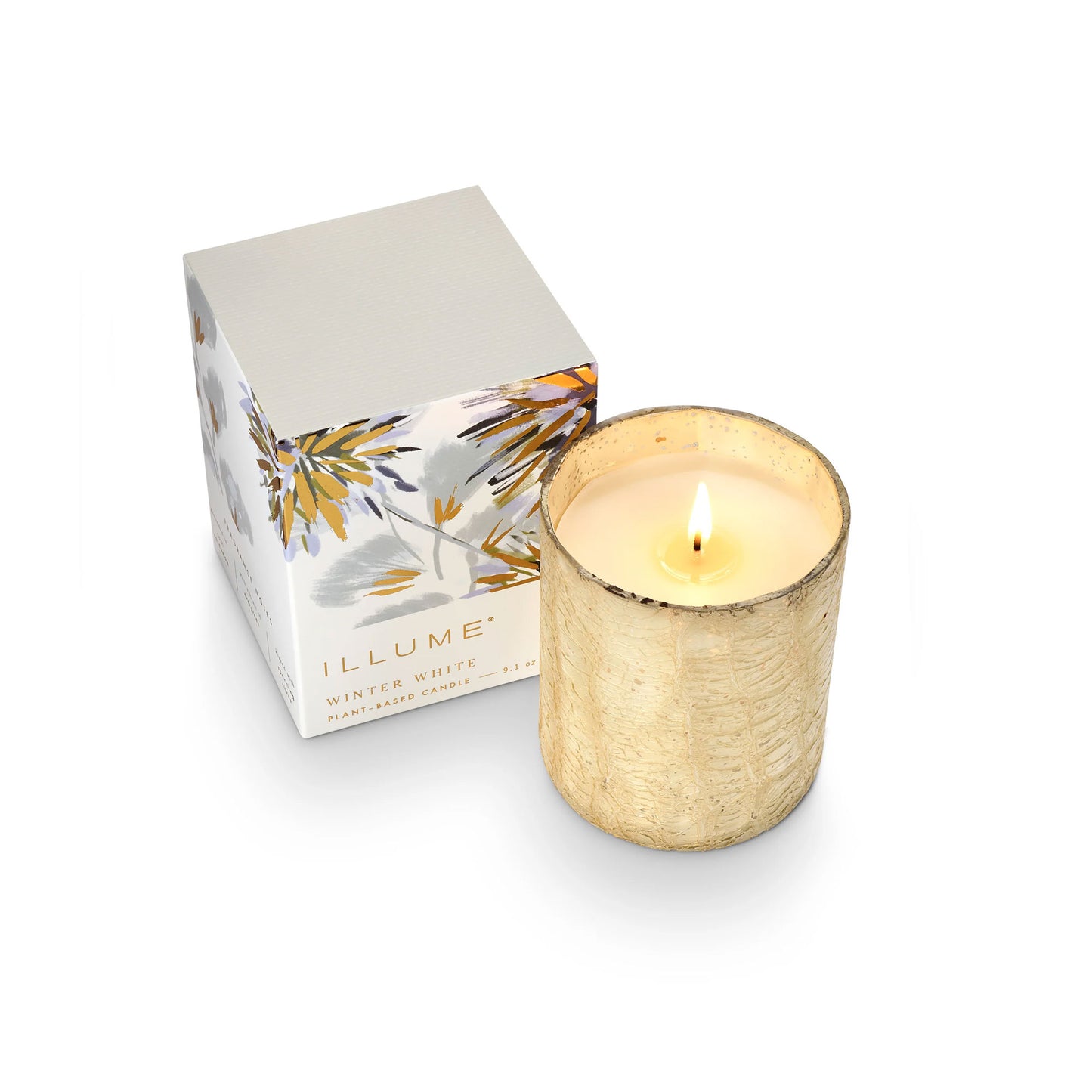 Winter White Small Boxed Crackle Glass Candle
