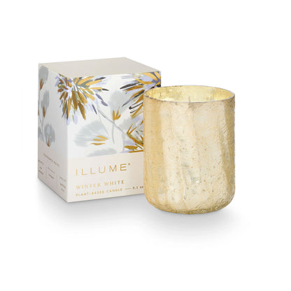 Winter White Small Boxed Crackle Glass Candle