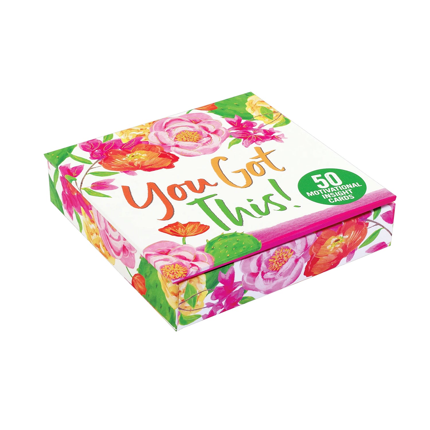 Inspiring Affirmation Cards in a box with floral design and 'You Got This!' text on a white background