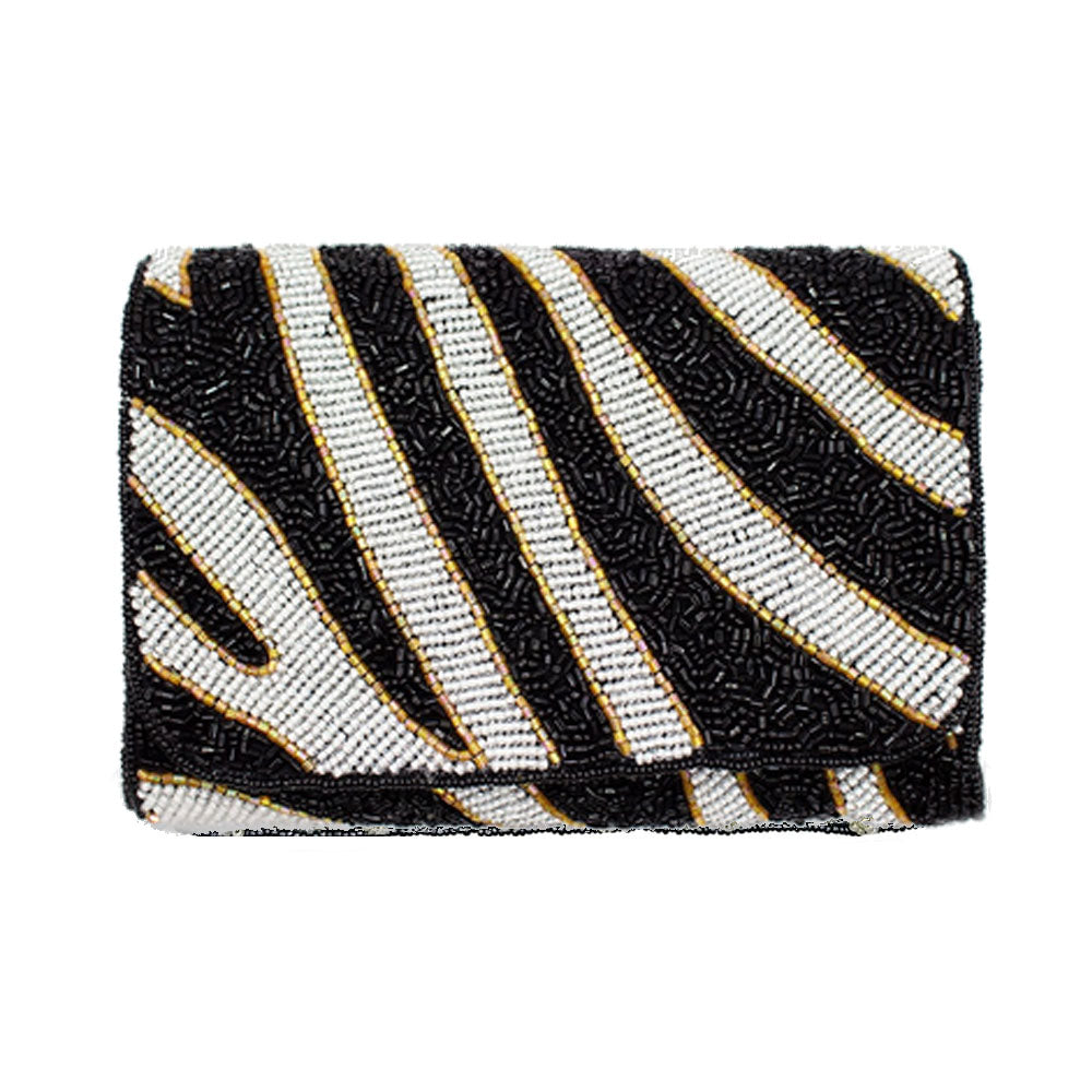 Zebra Beaded Rectangular Mini Clutch