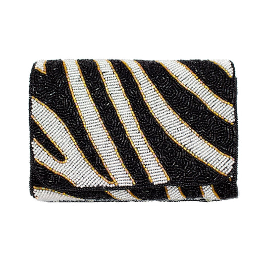 Mini pochette perlée Fleur de Lis dorée